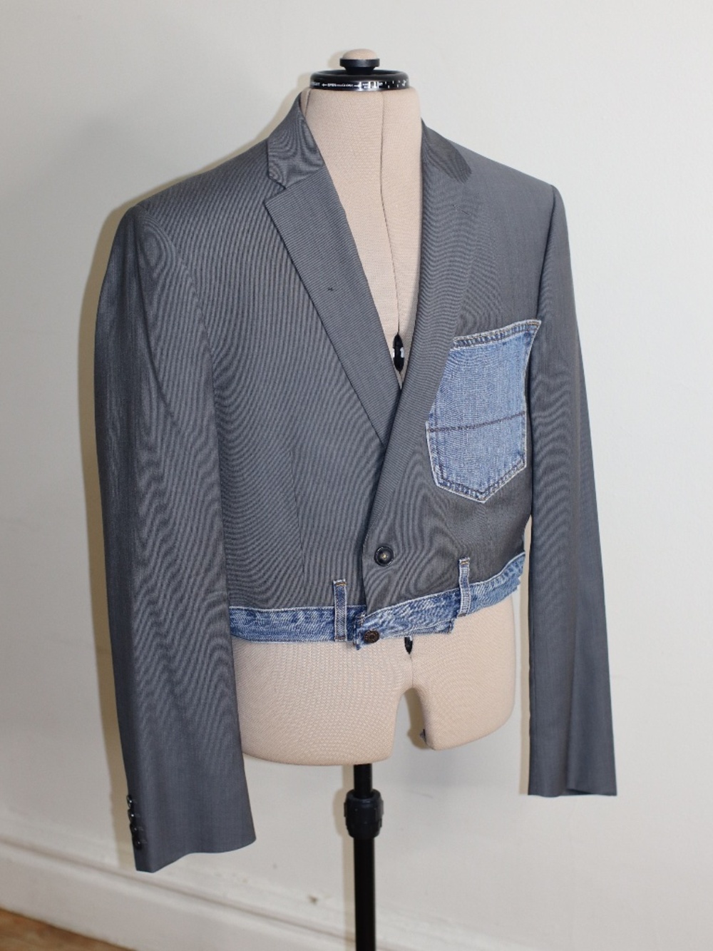 Stylish Upcycled Blazer with Denim Details